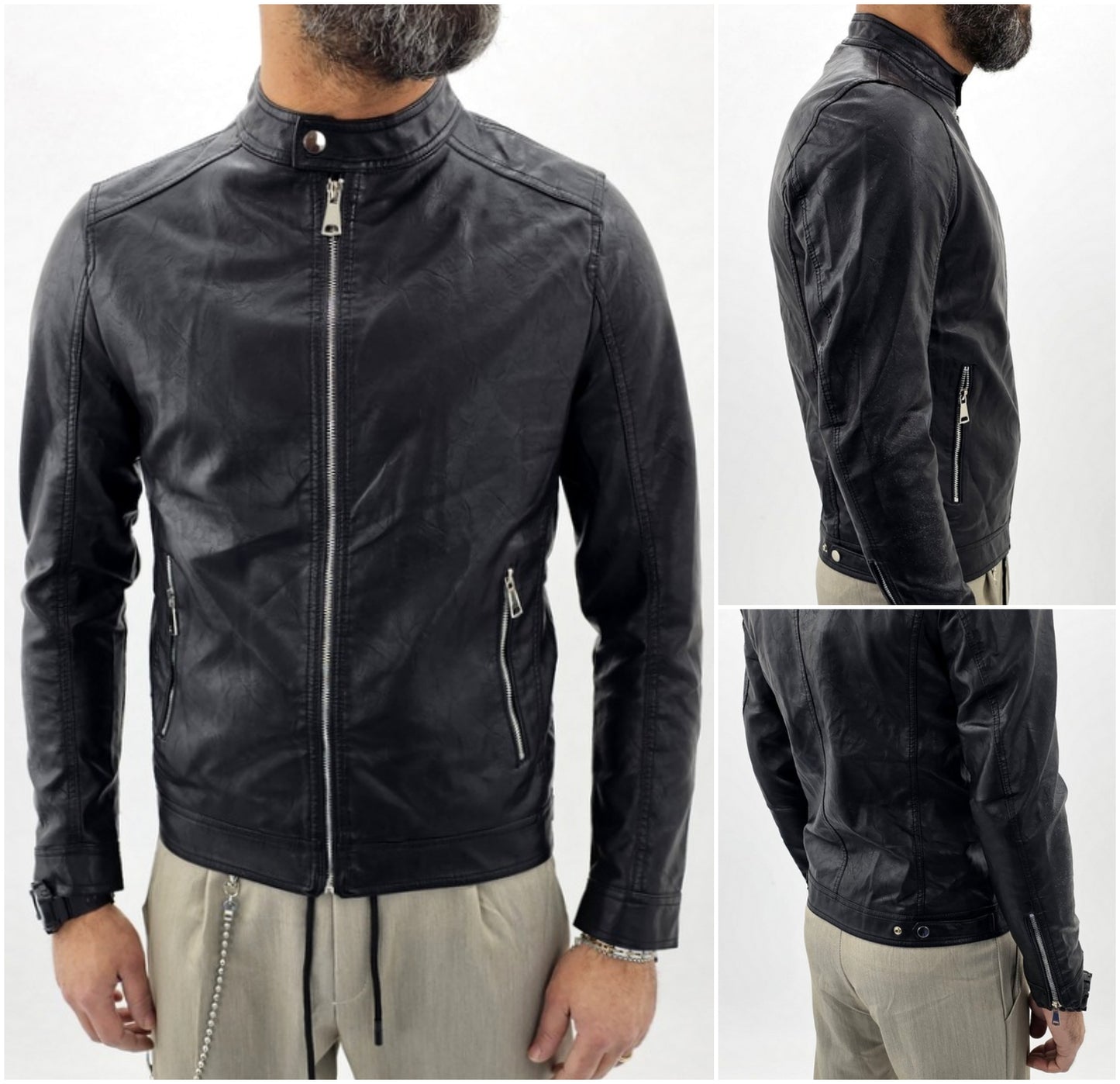 giubbino uomo eco pelle coreana martellato nero/sabbia s,m,l,xl,xxl