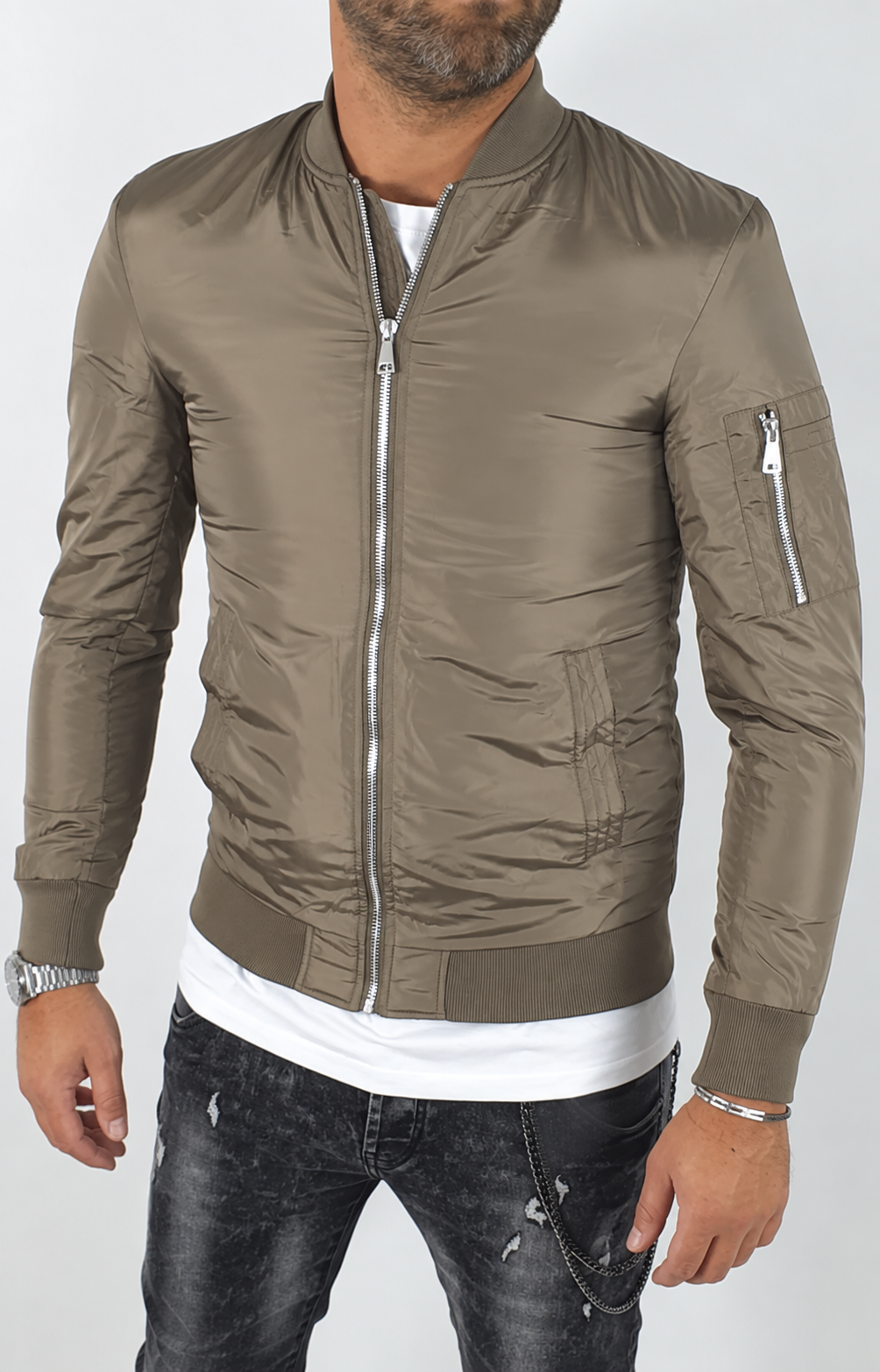 Giubbino  uomo Bomber Black Force  Foderato Nero/Tortora  S,M,L,XL,XXL
