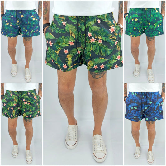 Costume Da Bagno Uomo Mare Floreale Fiori Tasche Bermuda Boxer Pantaloncino Slip