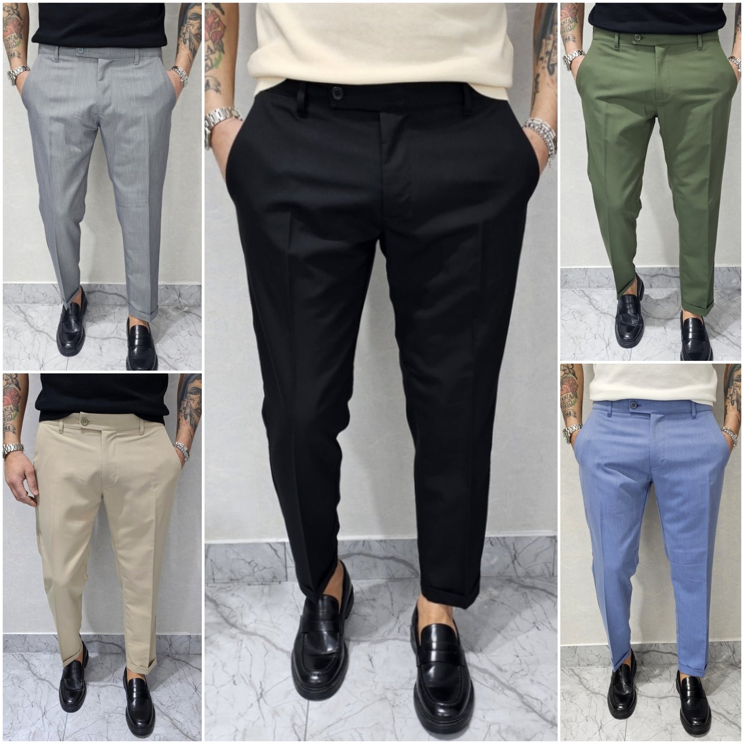 Pantalone Uomo Capri tessuto morbido elastico italy tasche molla bottone 44,46,48,50,52