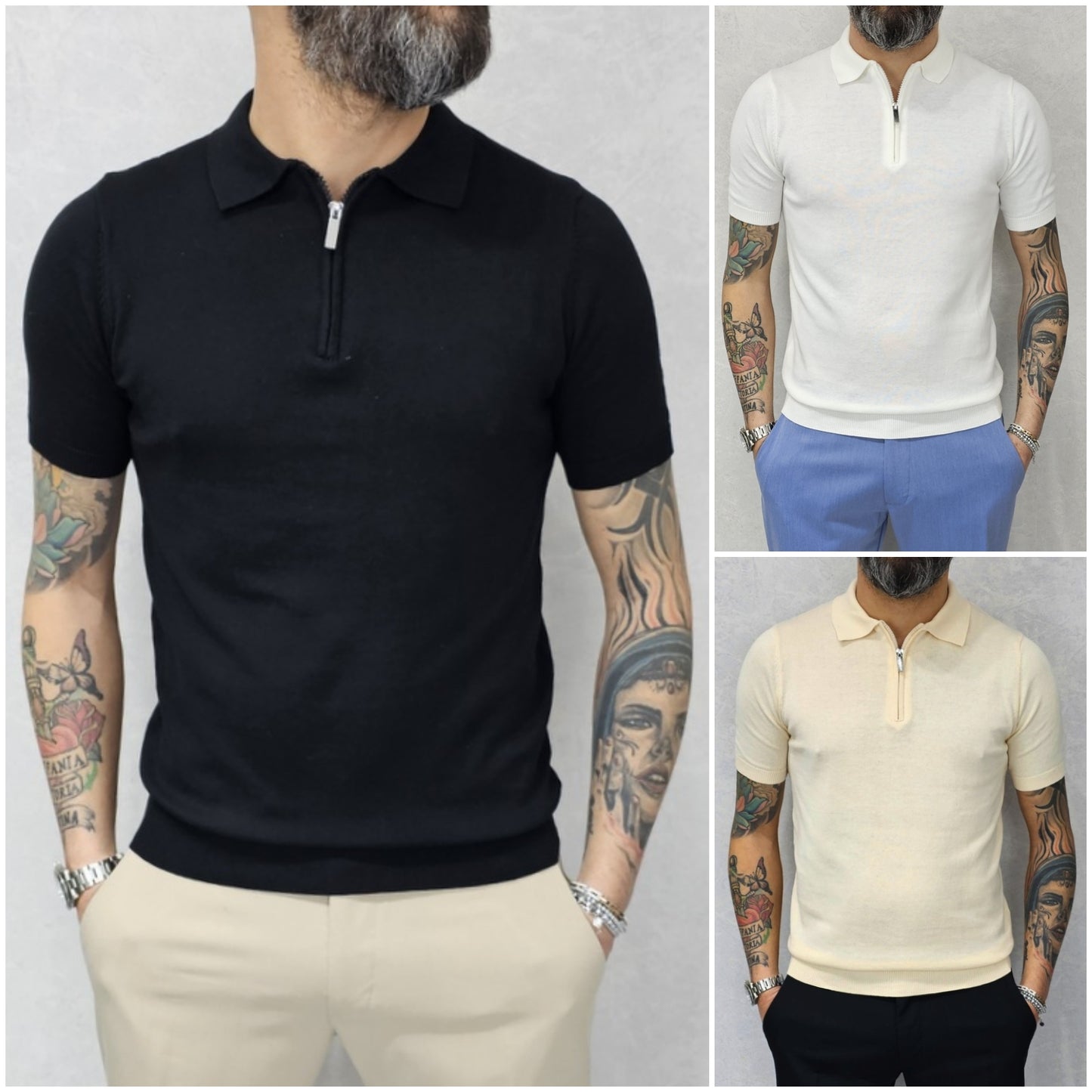 Polo uomo elastica Manica corta zip  s,m,l,xl,xxl cotone filo