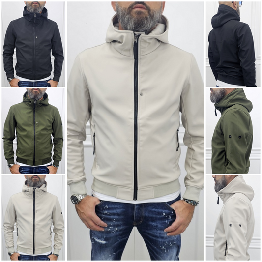 Giubbino uomo Cappuccio STORM TECH Nero/ Verde /Crema s,m,l,xl,xxl