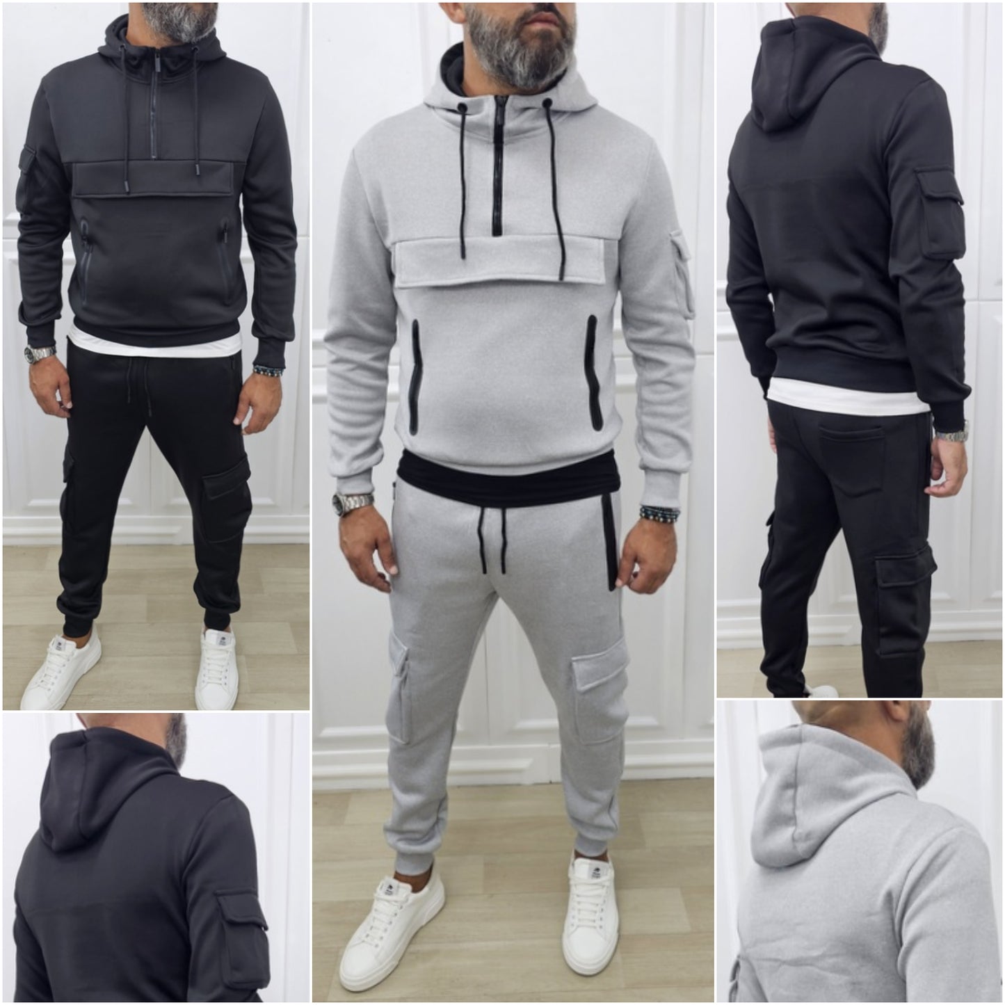Tuta Tech cargo Limited Cappuccio Completo felpata grigio,nero s,m,l,xl,xxl