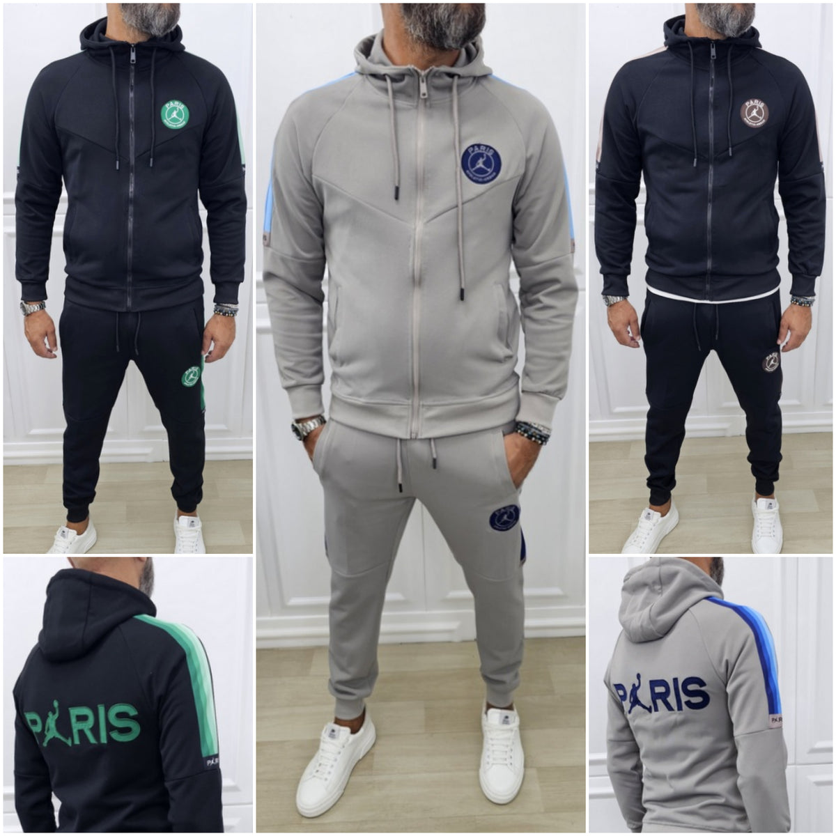 Tuta Paris Rainbow Cappuccio Nero/verde, Grigio/Blu, Nero/Fango s,m,l,xl,xxl