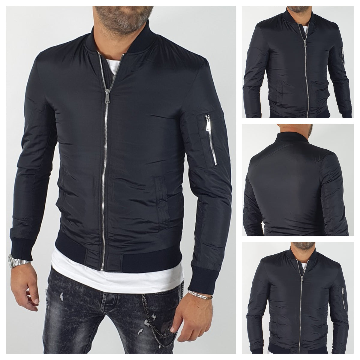 Giubbino  uomo Bomber Black Force  Foderato Nero S,M,L,XL,XXL